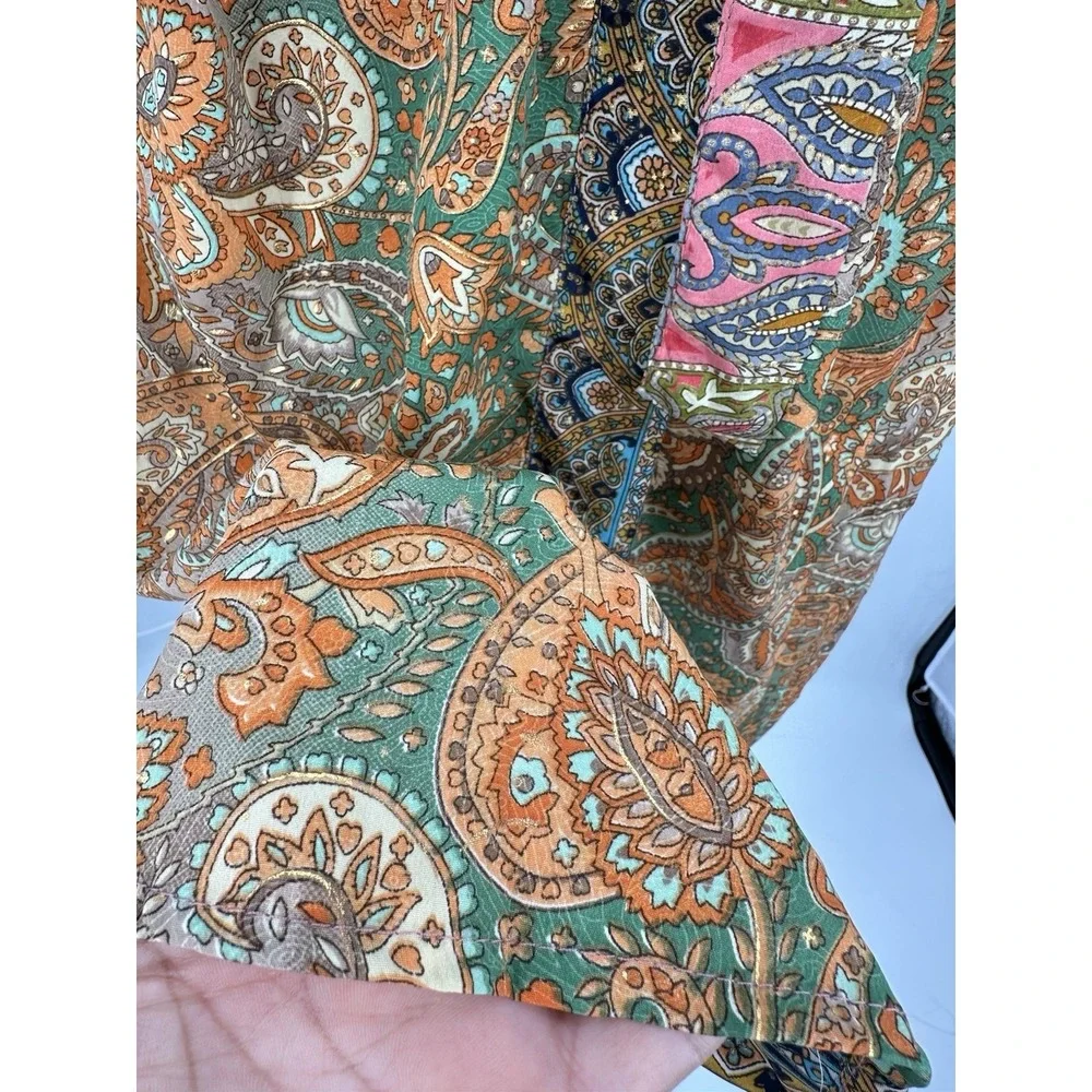 Lunas Vintage Silk Blend Kimono Robe Duster OS Boho Paisley Belted Fairy Earthy